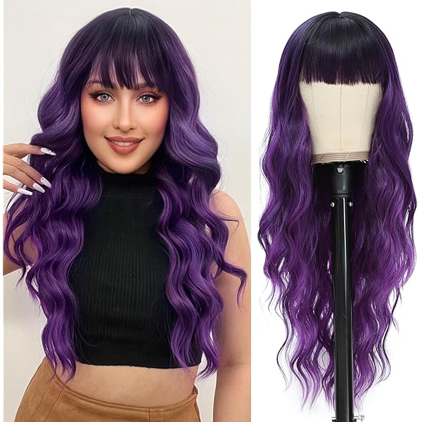 Amazon.com : 7JHH WIGS 32in Natural Black Long Wavy Rose Pink